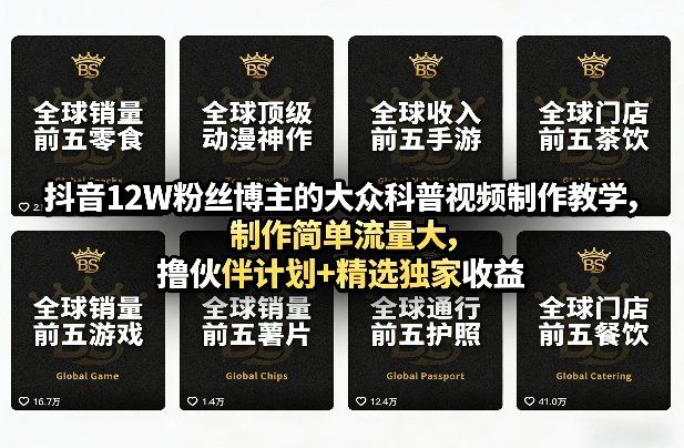 
          抖音12W粉丝博主的大众科普视频制作教学，制作简单流量大，撸伙伴计划+精选独家收益 - Featured image
        