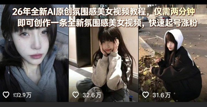 
          26年全新AI原创氛围感美女视频教程，仅需两分钟即可创作一条全新氛围感美女视频，快速起号涨粉 - Featured image
        
