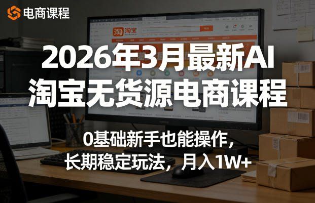 
          2026年3月最新AI淘宝无货源电商课程，0基础新手也能操作，长期稳定玩法，月入1W+ - Featured image
        