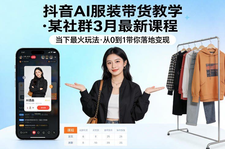 
          抖音AI服装带货教学，某社群3月最新课程，当下最火玩法，从0到1带你落地变现 - Featured image
        