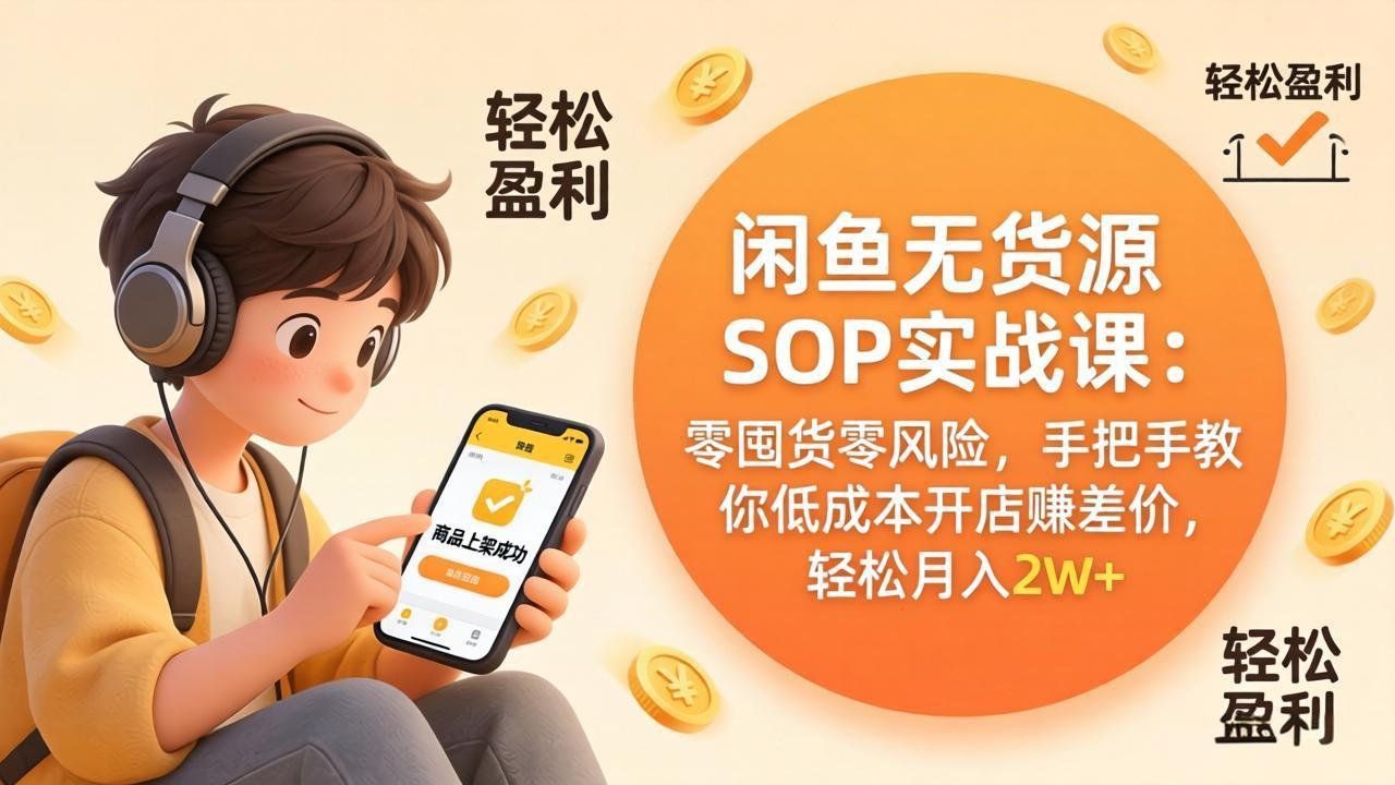 
          闲鱼无货源SOP实战课：零囤货零风险，手把手教你低成本开店赚差价，轻松月入2w+ - Featured image
        