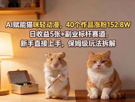 
          AI赋能猫咪轻动漫，40个作品涨粉152.8W，日收益5张+副业标杆赛道，新手直接上手，保姆级玩法拆解 - Featured image
        