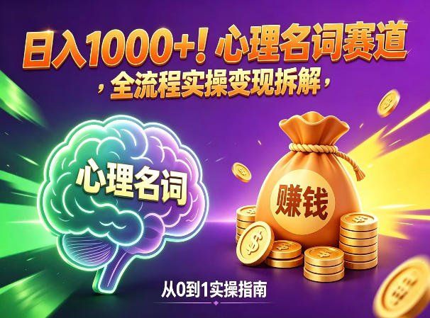 
          心理名词赛道，新手小白也能做，全流程项目拆解，单日变现1k+ - Featured image
        