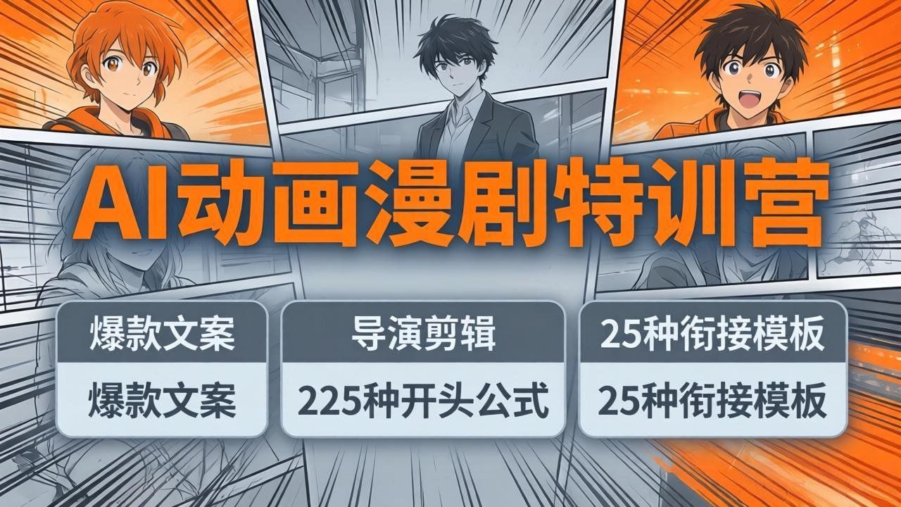 
          AI动画漫剧特训营：爆款文案+导演剪辑：225种开头公式+25种衔接模板，两小时剪电影级大片 - Featured image
        