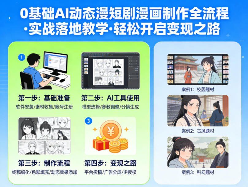 
          0基础AI动态漫短剧漫画制作全流程，实战落地教学，轻松开启变现之路 - Featured image
        