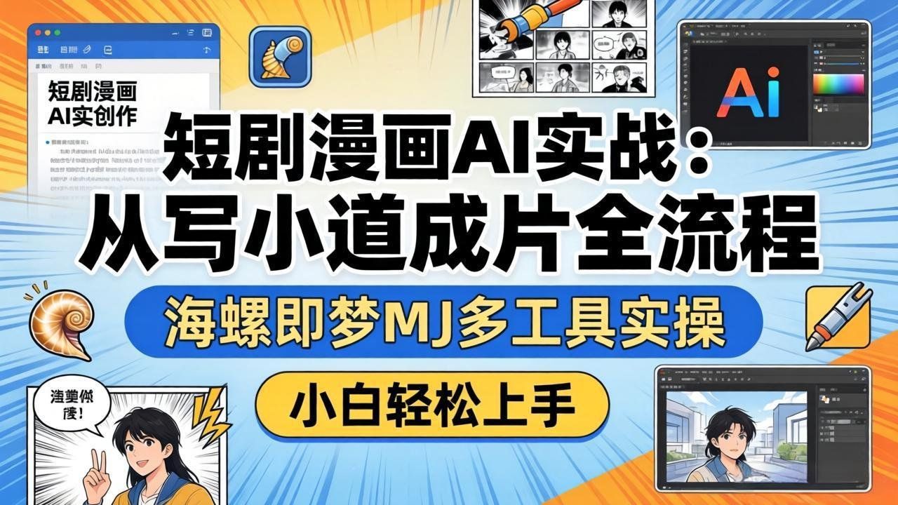 
          短剧漫画AI实战：从写小说到成片全流程，海螺即梦MJ多工具实操，小白轻松上手 - Featured image
        