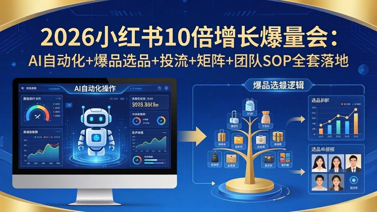 
          2026小红书10倍增长爆量会：AI自动化+爆品选品+投流+矩阵+团队SOP全套落地 - Featured image
        