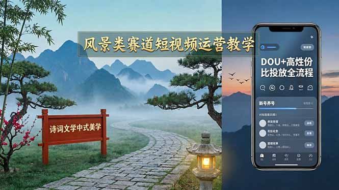 
          风景类赛道短视频运营教学：诗词文学中式美学，新号养号对标账号定位，DOU+高性价比投放全流程 - Featured image
        