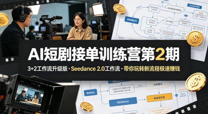 
          AI短剧接单训练营第2期，3+2工作流升级版，Seedance 2.0工作流，带你玩转新流程极速賺钱 - Featured image
        