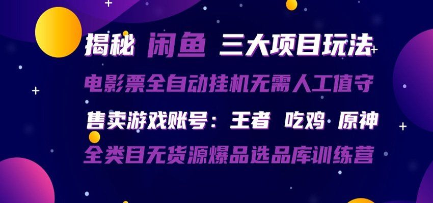 
          闲鱼三种玩法 全自动电影票 售卖游戏账号 爆品选品库训练营 - Featured image
        