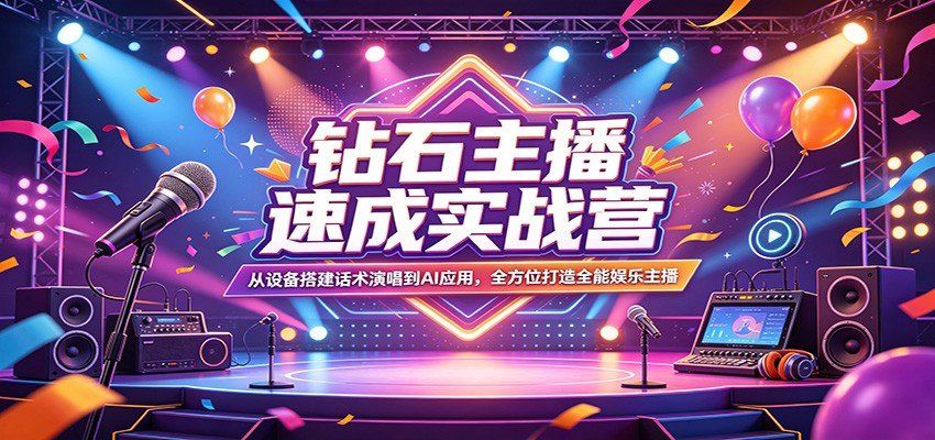 
          钻石主播速成实战营：从设备搭建话术演唱到AI应用，全方位打造全能娱乐主播 - Featured image
        