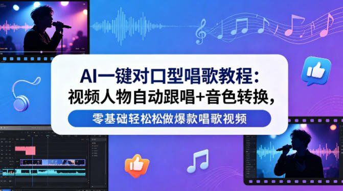 
          AI一键对口型唱歌教程：视频人物自动跟唱+音色转换，零基础轻松做爆款唱歌视频 - Featured image
        
