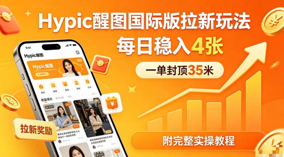 
          一单封顶35米，实测Hypic醒图国际版拉新玩法，每日稳入4张(附完整实操教程) - Featured image
        