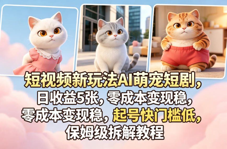 
          短视频新玩法AI萌宠短剧，日收益5张，零成本变现稳，起号快门槛低，保姆级拆解教程 - Featured image
        