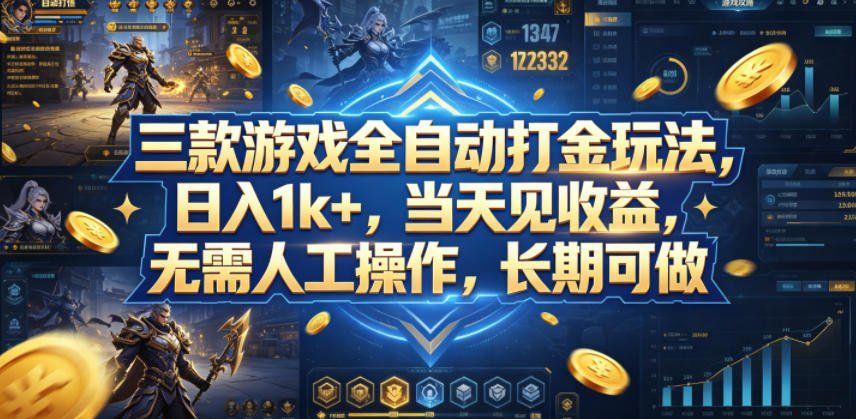 
          三款游戏全自动打金玩法，日入1k+，当天见收益，无需人工操作，长期可做【揭秘】 - Featured image
        