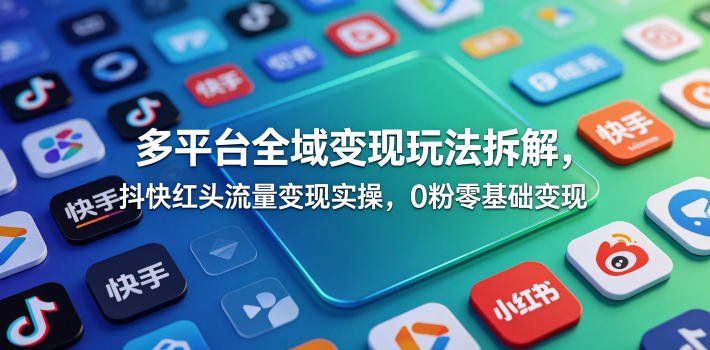 
          多平台全域变现玩法拆解，抖快红头流量变现实操，0粉零基础变现 - Featured image
        