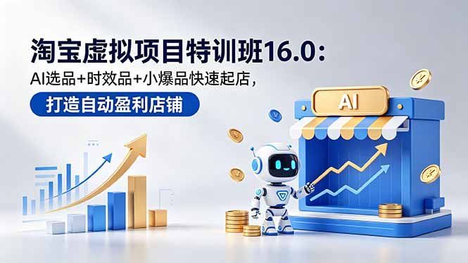 
          淘宝虚拟项目特训班16.0：AI选品+时效品+小爆品快速起店，打造自动盈利店铺 - Featured image
        