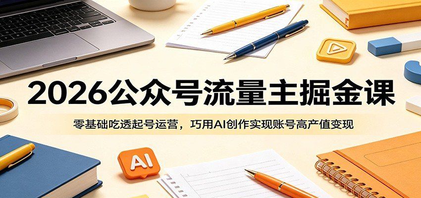 
          2026公众号流量主掘金课：零基础吃透起号运营，巧用AI创作实现账号高产值变现 - Featured image
        