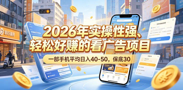 
          2026年实操性强、轻松好賺的看广告项目，一部手机平均日入40-50，保底30米【揭秘】 - Featured image
        