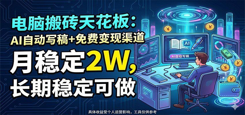 
          电脑搬砖天花板：AI自动写稿+免费变现渠道，月稳定2W，长期稳定可做 - Featured image
        