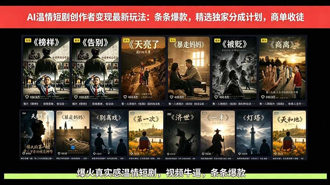 
          AI温情短剧创作者变现最新玩法：视频牛逼，条条爆款，精选独家分成计划，商单收徒 - Featured image
        