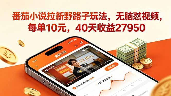 
          番茄小说拉新野路子玩法，无脑怼视频，每单10元，40天收益27950 - Featured image
        