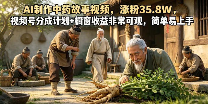 
          AI制作中药故事视频，涨粉35.8W，视频号分成计划+橱窗收益非常可观，简单易上手 - Featured image
        