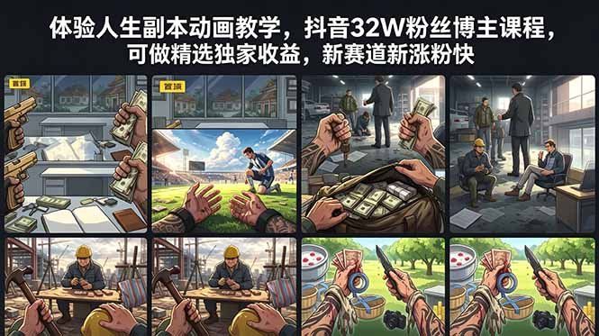
          体验人生副本动画教学， 抖音32W粉丝博主课程，可做精选独家收益，新赛道新涨粉快 - Featured image
        