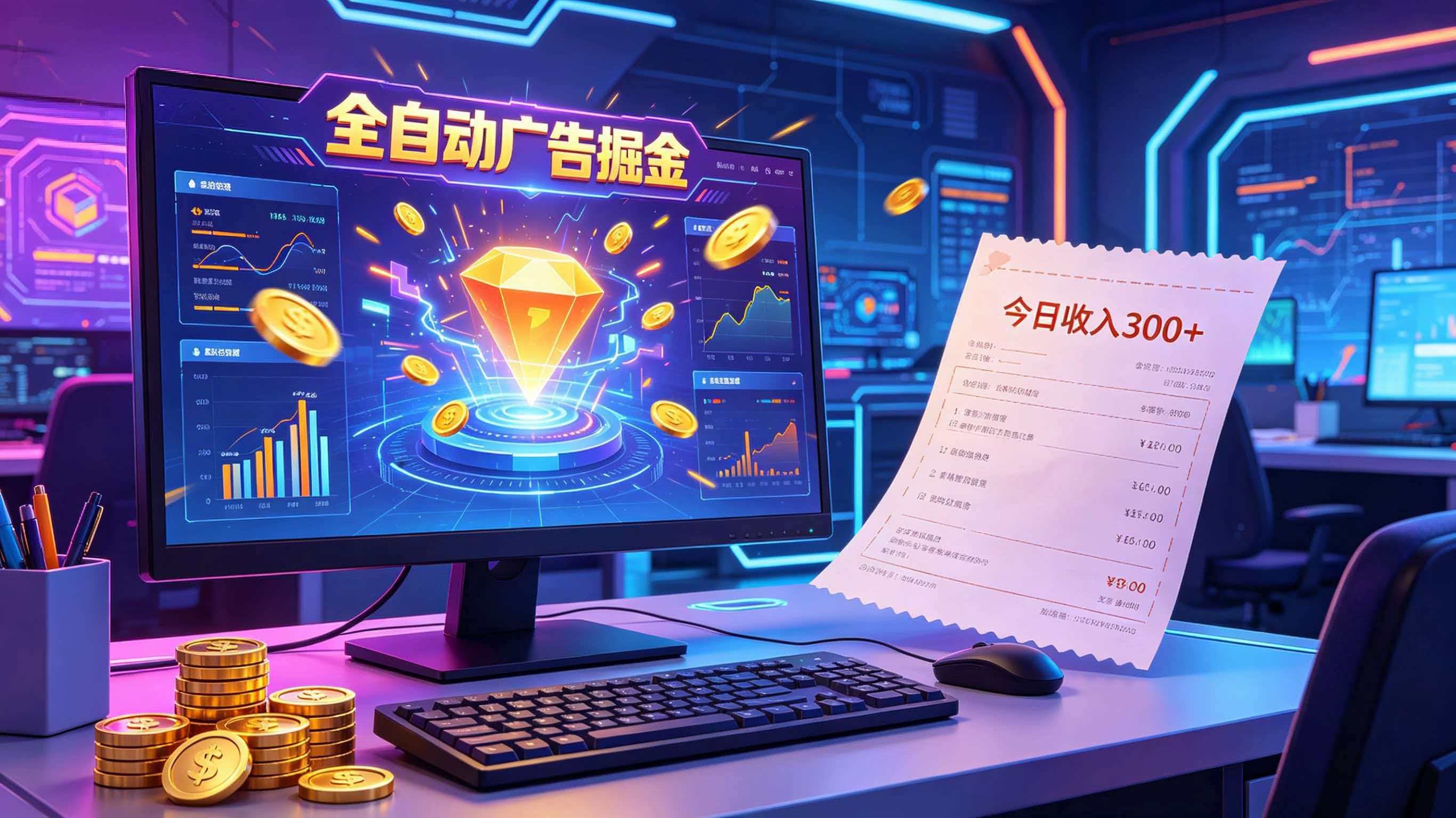 
          全自动广告掘金，日入300+。全程Ai自动化运行，解放双手，时间自由。收益稳定 - Featured image
        