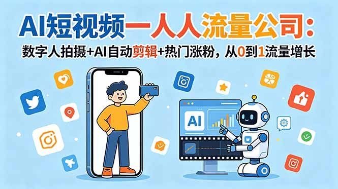 
          AI短视频一人流量公司：数字人拍摄+AI自动剪辑+热门涨粉，从0到1流量增长 - Featured image
        