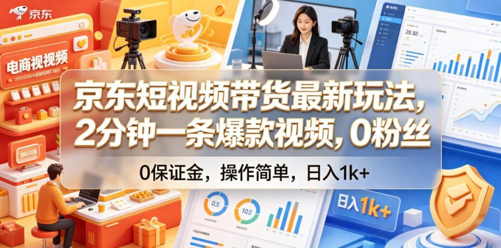 
          京东短视频带货最新玩法，2分钟一条爆款视频，0粉丝，0保证金，操作简单，日入1k+【揭秘】 - Featured image
        