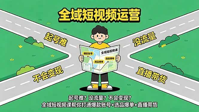 
          起号难？没流量？不会变现？全域短视频课帮你打通爆款账号+选品爆单+直播带货 - Featured image
        