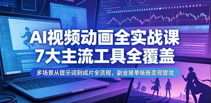 
          AI视频动画全实战课，7大主流工具全覆盖，多场景从提示词到成片全流程，副业接单账号变现提效 - Featured image
        