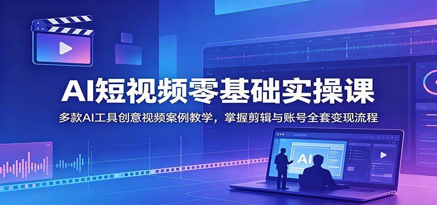 
          AI短视频零基础实操课：多款AI工具创意视频案例教学，掌握剪辑与账号全套变现流程 - Featured image
        