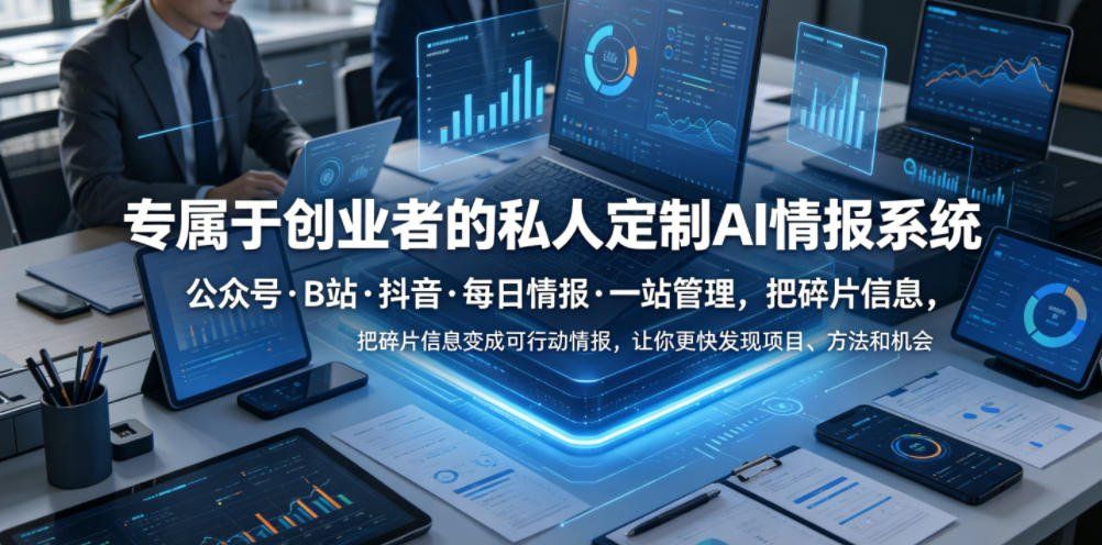 
          专属于创业者的私人定制AI情报系统，公众号·B站·抖音·每日情报·一站管理，把碎片信息变成可行动情报，让你更快发现项目、方法和机会 - Featured image
        