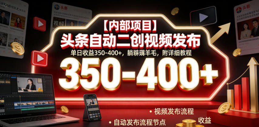 
          【内部项目】头条自动二创视频发布，单日收益350-400+，躺賺薅羊毛，附详细教程【揭秘】 - Featured image
        