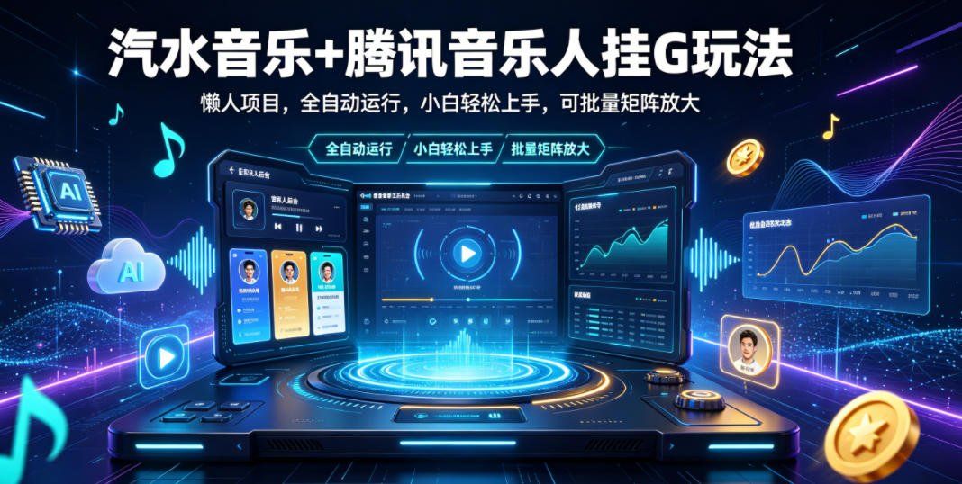
          汽水音乐+腾讯音乐人挂G玩法，懒人项目，全自动运行，小白轻松上手，可批量矩阵放大【揭秘】 - Featured image
        