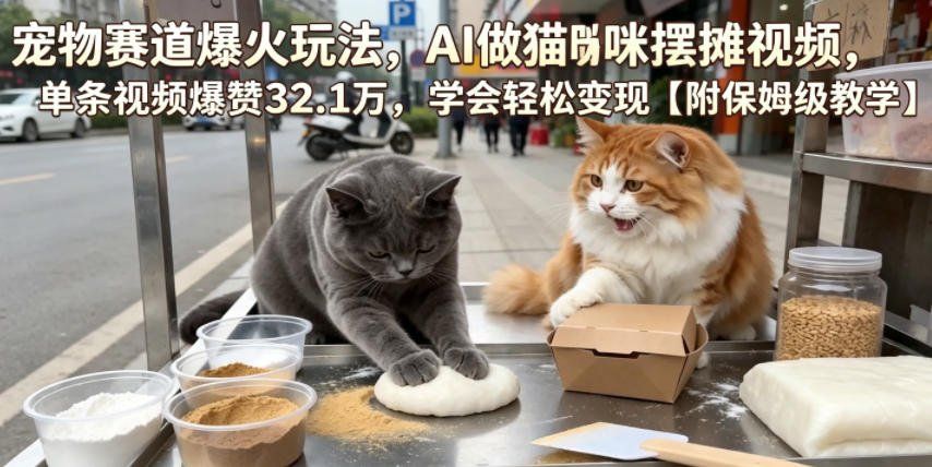 
          宠物赛道爆火玩法，AI做猫咪摆摊视频，单条视频爆赞32.1万，学会轻松变现【附保姆级教学】 - Featured image
        