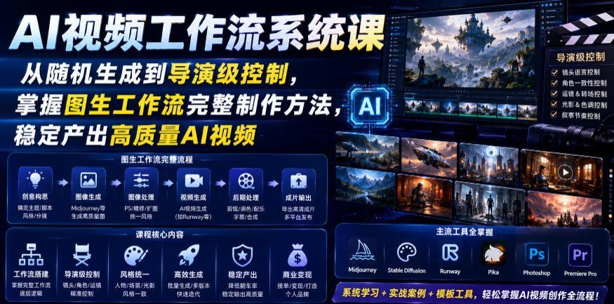 
          AI视频工作流系统课，从随机生成到导演级控制，掌握图生工作流完整制作方法，稳定产出高质量AI视频 - Featured image
        