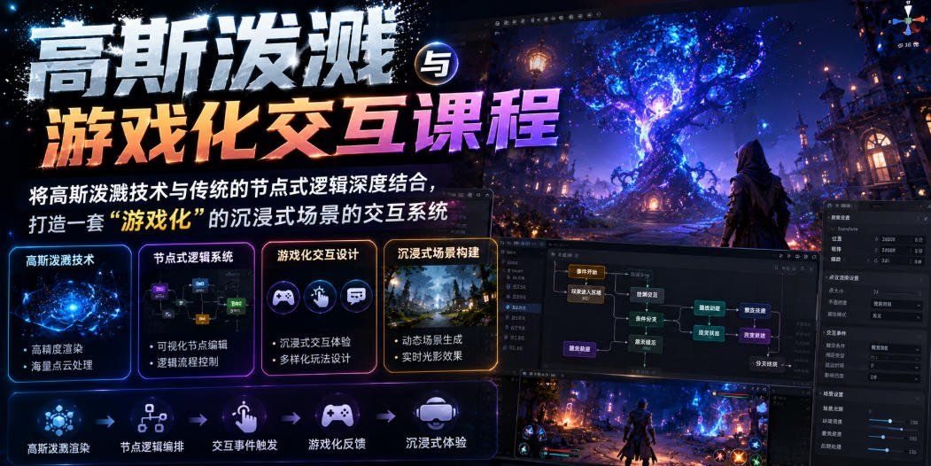 
          高斯泼溅与游戏化交互课程，将高斯泼溅技术与传统的节点式逻辑深度结合，打造一套“游戏化”的沉浸式场景的交互系统 - Featured image
        