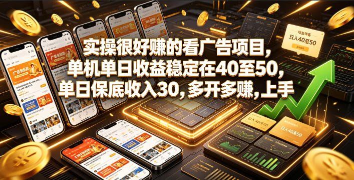 
          实操很好賺的看广告项目，单机单日收益稳定在40至50，单日保底收入30，多开多賺，上手就能变现【揭秘】 - Featured image
        