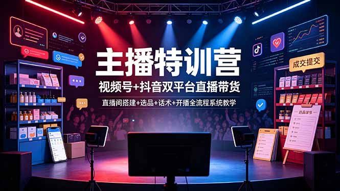 
          主播特训营：视频号+抖音双平台直播带货，直播间搭建+选品+话术+开播全流程系统教学 - Featured image
        