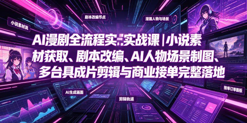 
          AI漫剧全流程实战课｜小说素材获取、剧本改编、AI人物场景制图、多工具成片剪辑、平台付费变现与商业接单完整落地 - Featured image
        