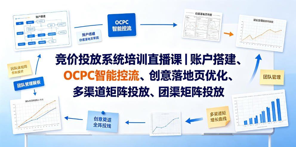 
          竞价投放系统培训直播课｜账户搭建、OCPC智能控流、创意落地页优化、多渠道矩阵投放、团队管理与副业变现全阶实战 - Featured image
        